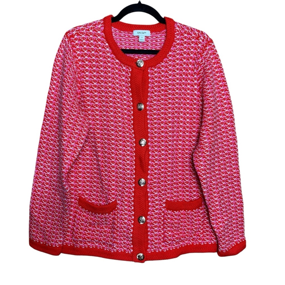 On 34th Cotton Knit Heavy Colorful Scoop Neck Button Front Cardigan Sweater 1X